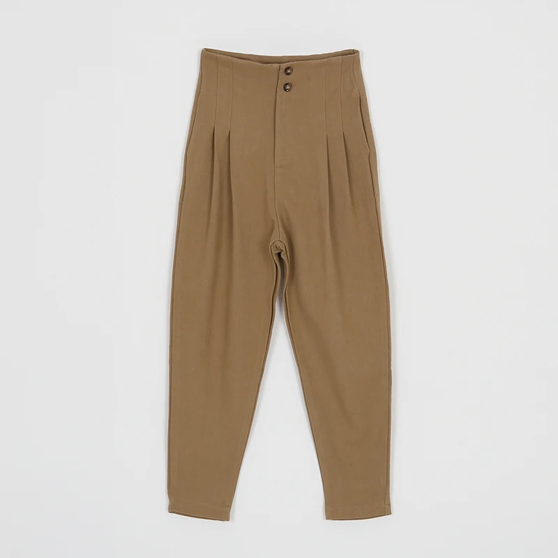 

European Style Vintage Khaki Trousers Women High Waist Office Pants Casual Ladies Brown Trousers Work Wear Ankle-length Pants