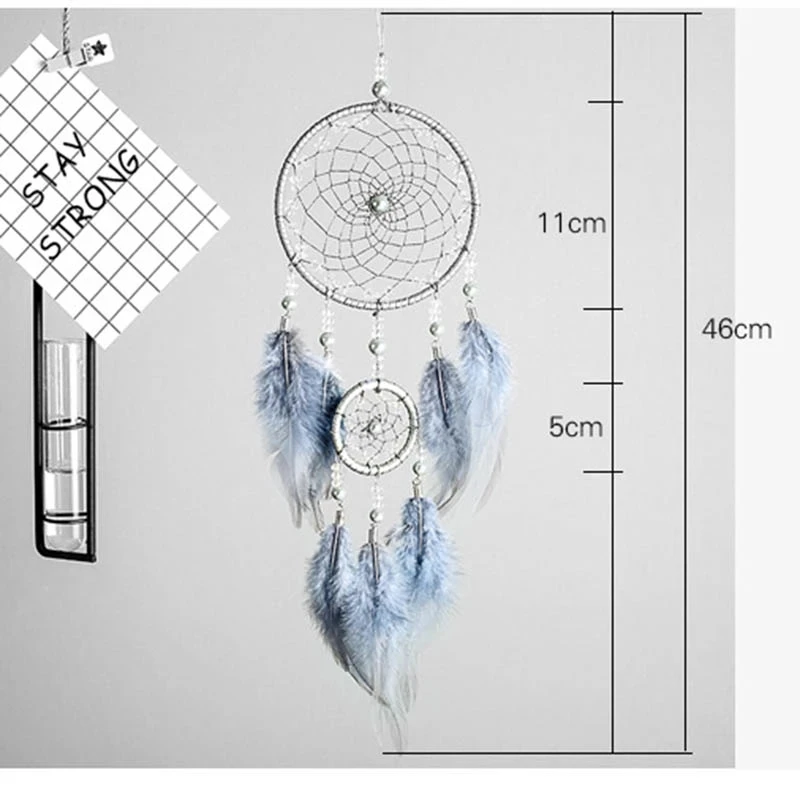 1 шт. оригинальный серебристо-серый Ловец снов 2 кольца индийское перо подвесные