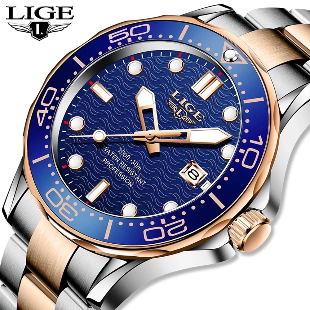 2021 LIGE Top Brand Luxury Watch For Men Stainless Steel Waterproof Clock Sport Watches Mens Quartz Wristwatch Relogio Masculino