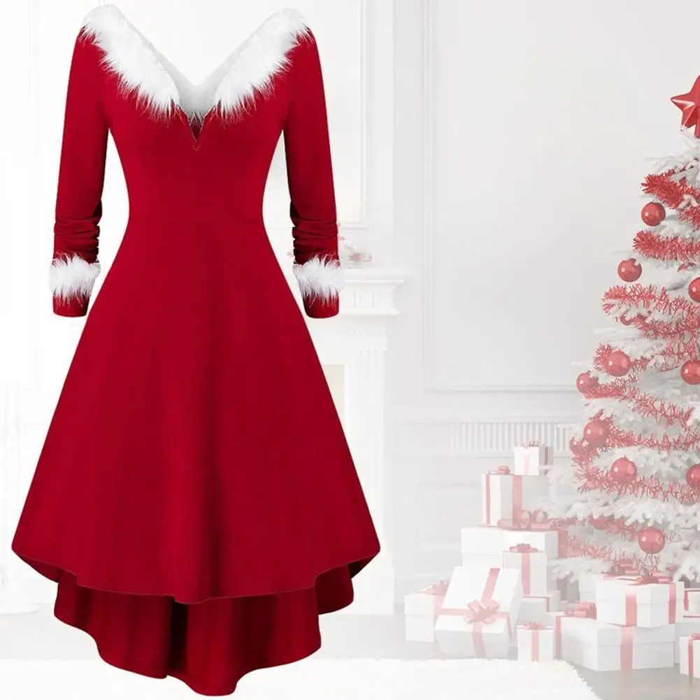 

Женское рождественское платье, костюм для взрослых, плюшевый костюм с длинными рукавами, в стиле Хепберн