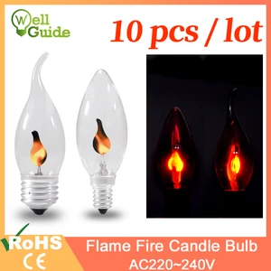 Светодиодная лампочка Е14 E27 Edison, мигающая Светодиодная свеча в стиле ретро, 240 в, в переменного тока, винтажный декоративный энергосберегающий светильник, 10 шт.