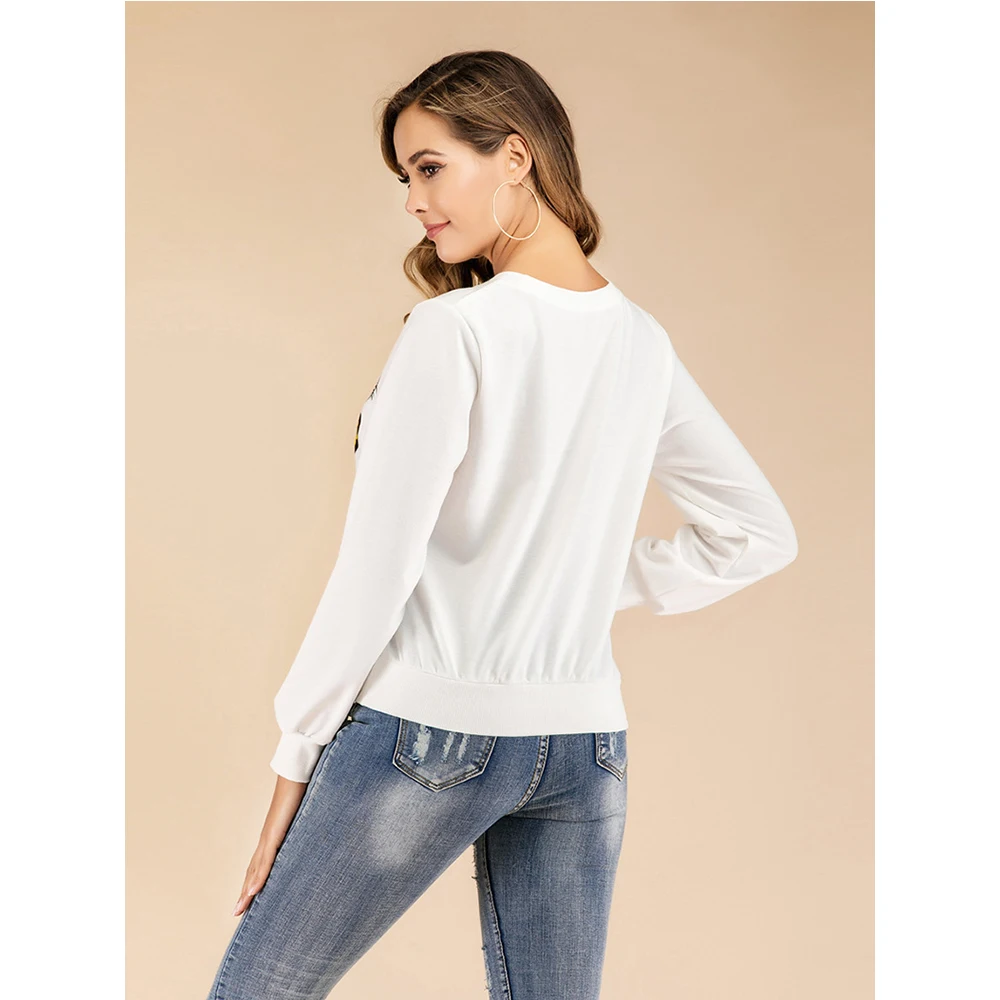 Весенне-осенняя женская футболка 2020 повседневная с длинным рукавом и круглым