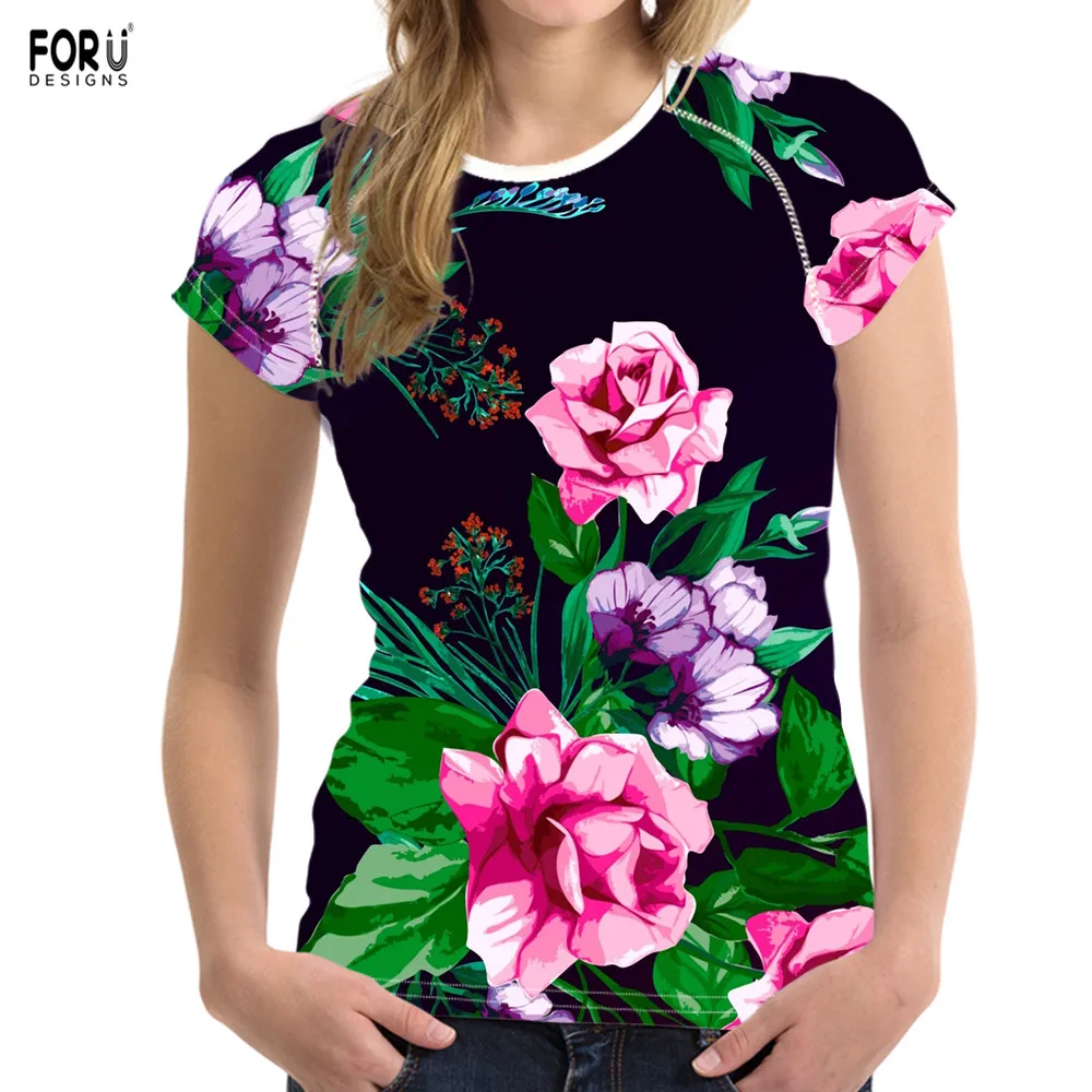 FORUDESIGNS/женская футболка с тропическим цветочным принтом летняя повседневная