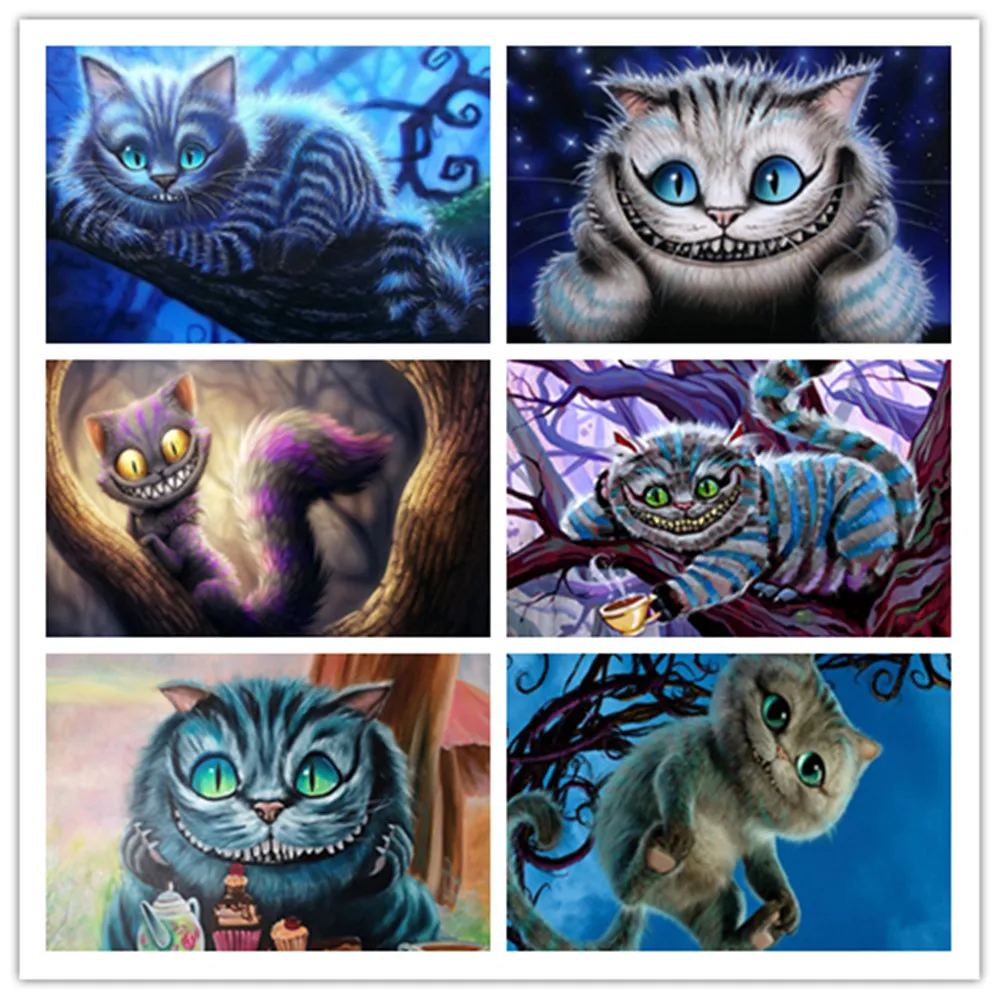 

5D Diy Paint with Diamonds Cheshire Cat Diamond Painting Full Square Cartoon Animal Cat Pictures of Rhinestone Mosaic Decor Home