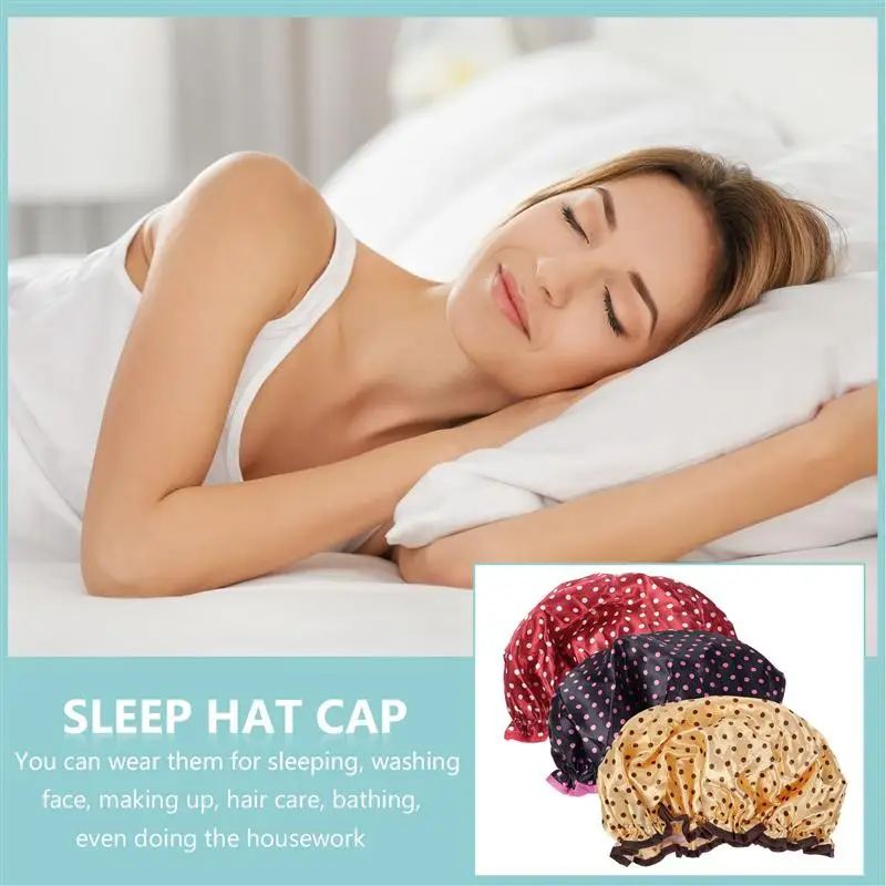 

3pcs Reusable Printed Bathing Shower Caps Double Layer Bathing Caps for Woman