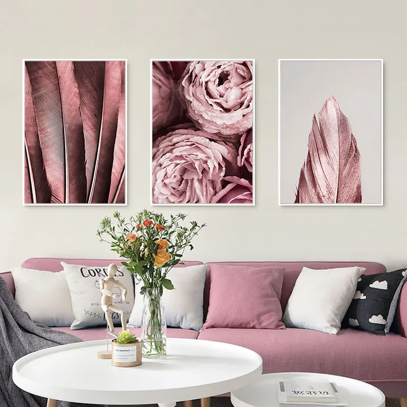 Модный постер холст с цветами картина розовая роза настенная Художественная
