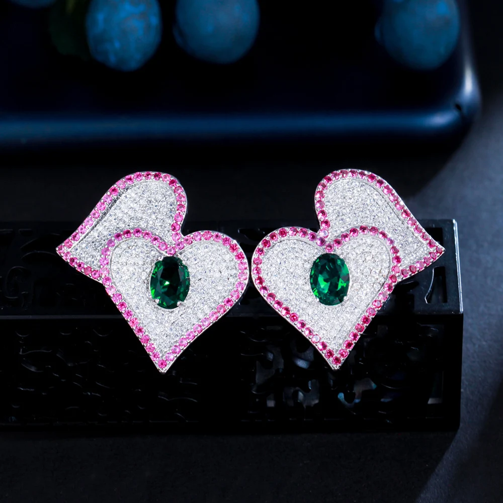 

Женские серьги в форме сердца CWWZircons, роскошные серьги-капельки зеленого и красного цвета с кубическим цирконием, подарок на день Святого Ва...