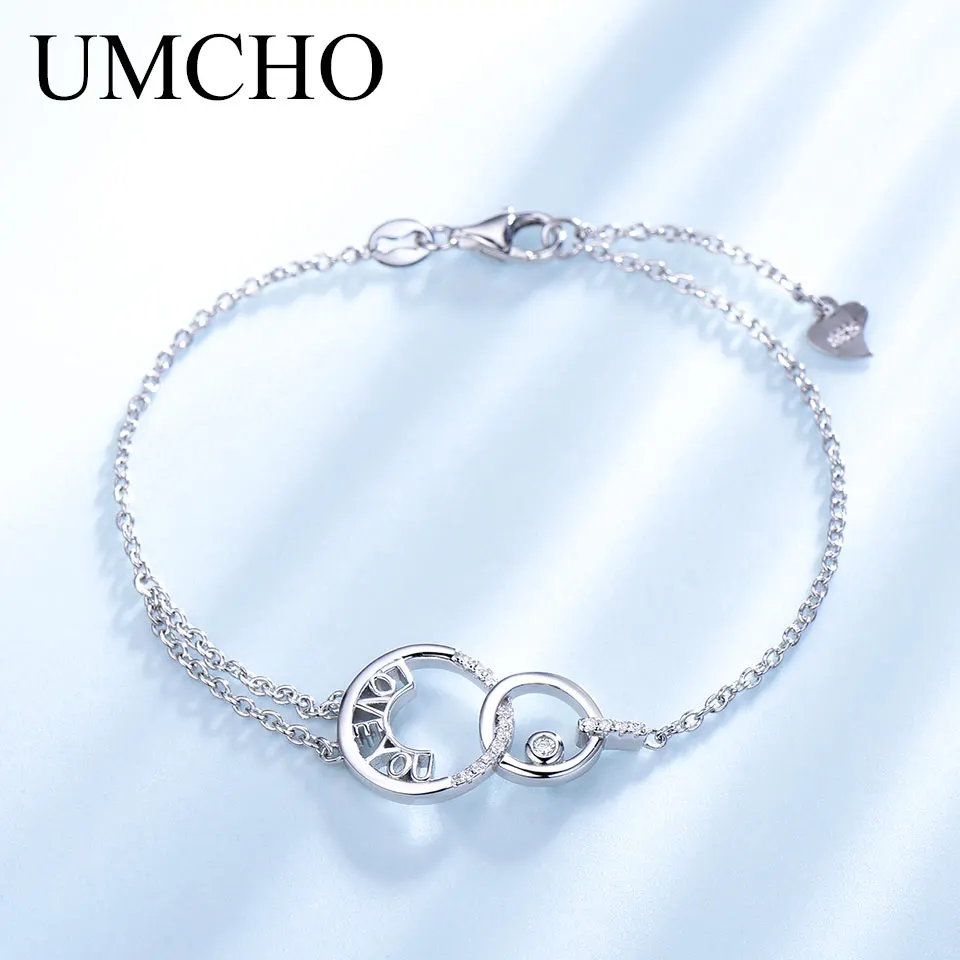Женский серебряный браслет UMCHO с надписью LOVE YOU браслеты буквами из серебра 925
