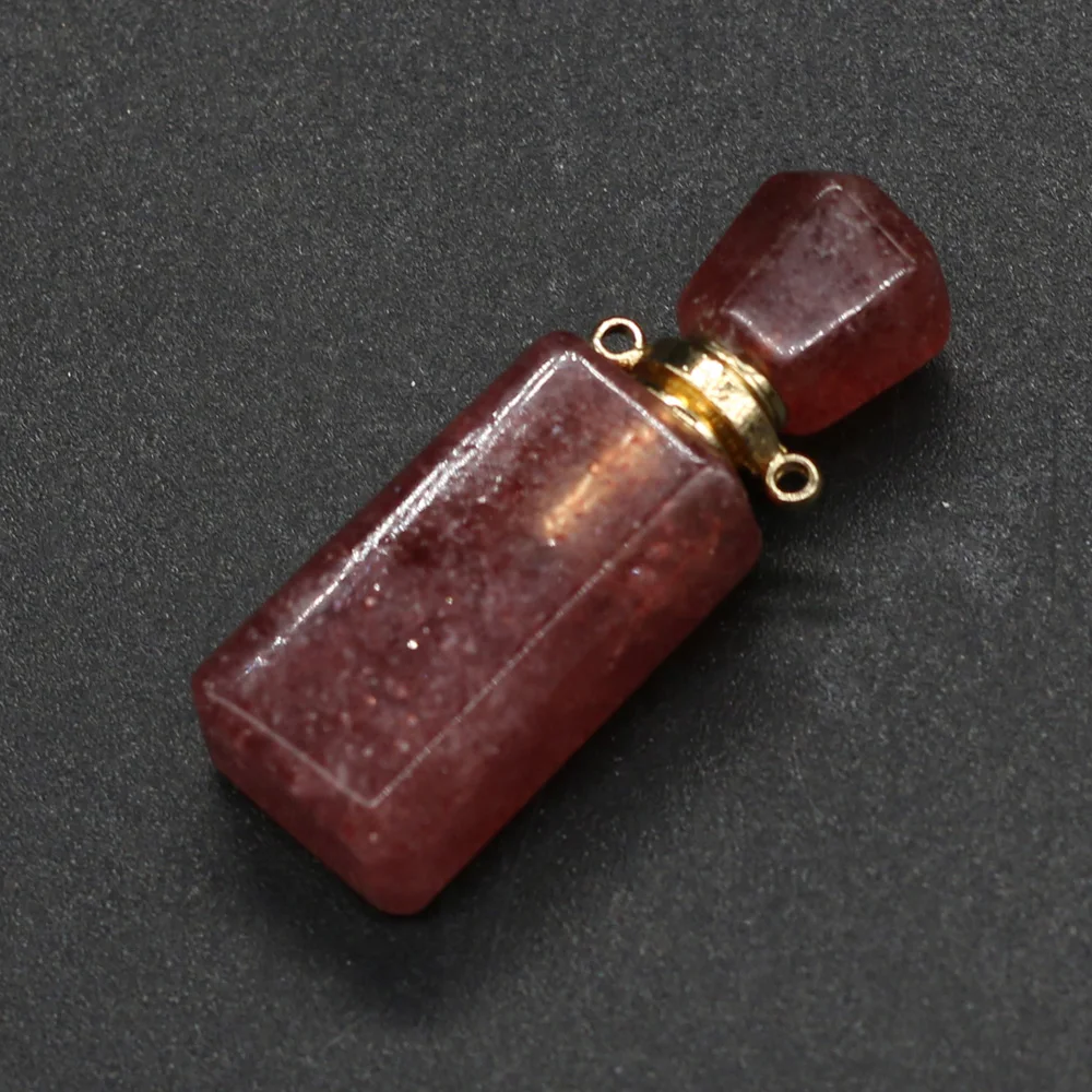 

Natural Strawberry Quartzs Stone Perfume Bottle Essential Oil Diffuser Connectors Charms Women Necklace Accessories Size 13x33mm