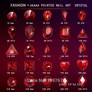 20 шт.упак. красные блестящие стеклянные стразы для ногтей, маникюр, Алмазный орнамент, камень, драгоценный камень, 3D ногтей художественные украшения сделай сам
