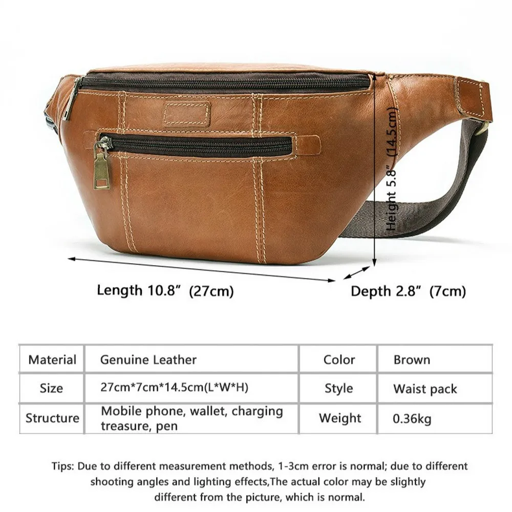 

Men's Waist Bag Genuine Leather Belt Bags Men Retro Vintage Solid Color Outdoor Travel Casual Mobile Phone Waist Pack Bags Male