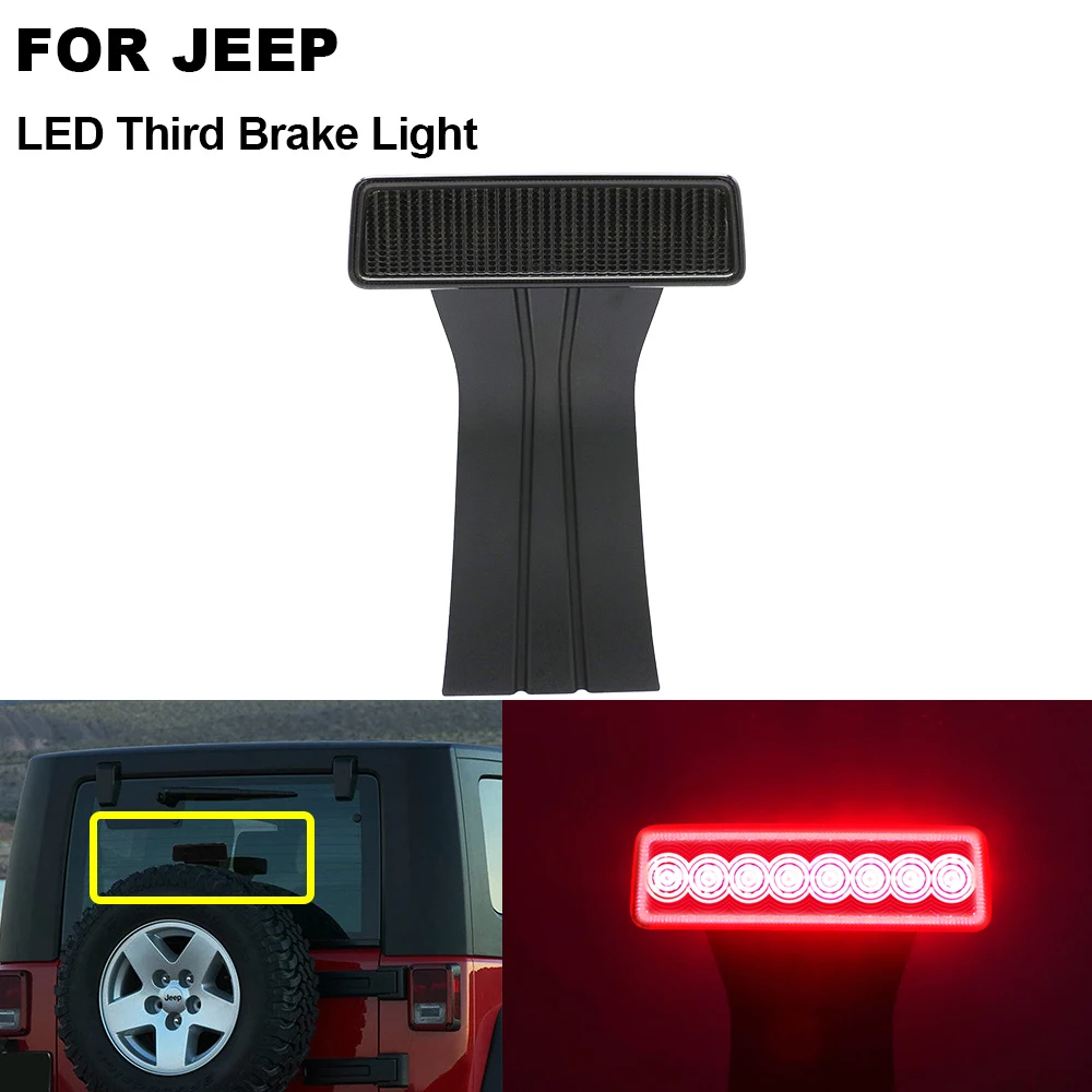 1pcs Smoked Red LED Third Brake Tail Light Rear High Mount Brake Stop Light For JEEP Wrangler JK 2007-2017