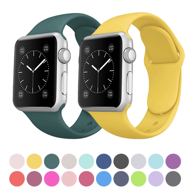 

Ремешок силиконовый для Apple Watch band 44 мм 40 мм 38 мм 42 мм, мягкий резиновый браслет для iWatch 3 4 5 se 6