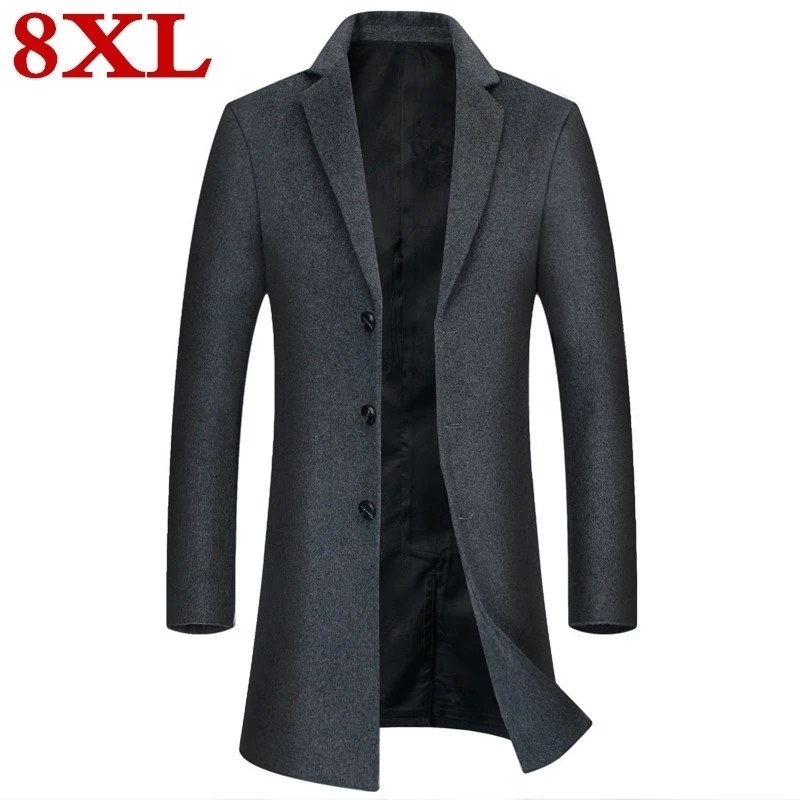 Новый размера плюс 8XL 7XL осень зима мужской шерстяное пальто средней длины