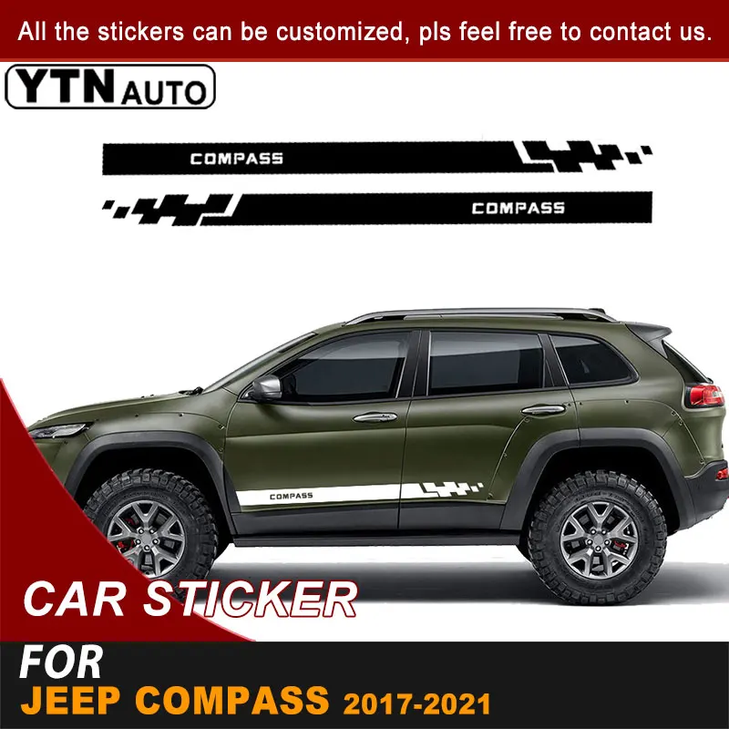 Side Door Body Car Sticker Plaid Stripe Racing Graphic Vinyl Decals For Jeep Compass 2017 2018 2019 2020 2021 Auto Accessories