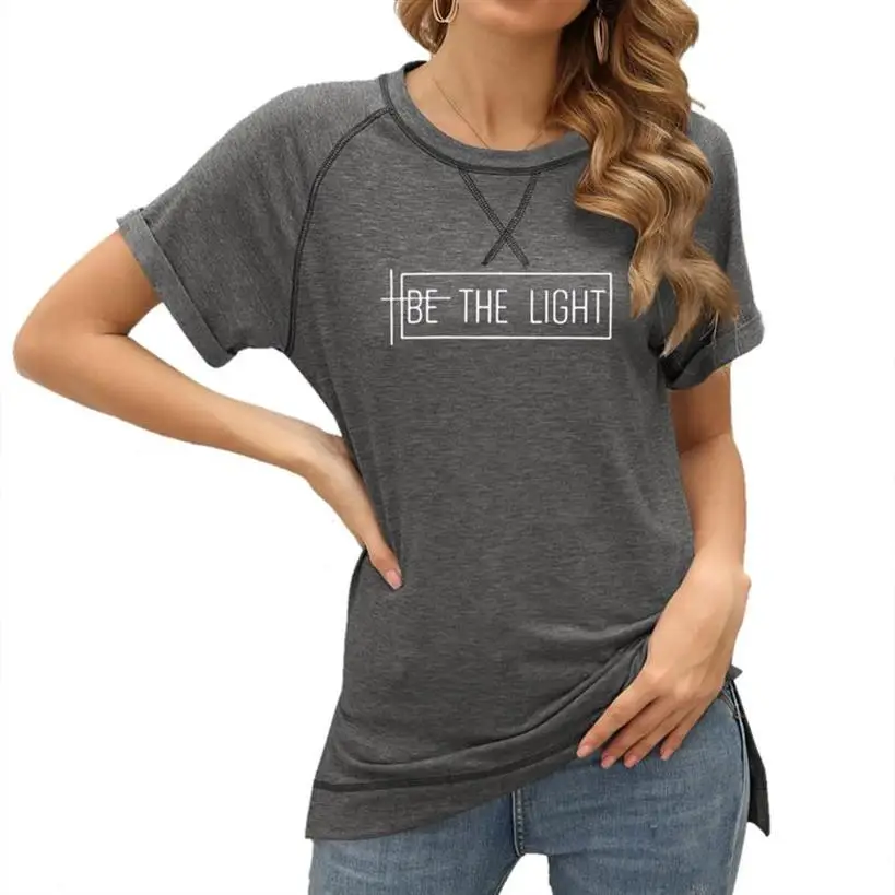 

New Arrival Jesus Faith Letters Print T-Shirt For Women Colorblock Crossover Loose Top With Short Sleeves T-Shirt Women Tops