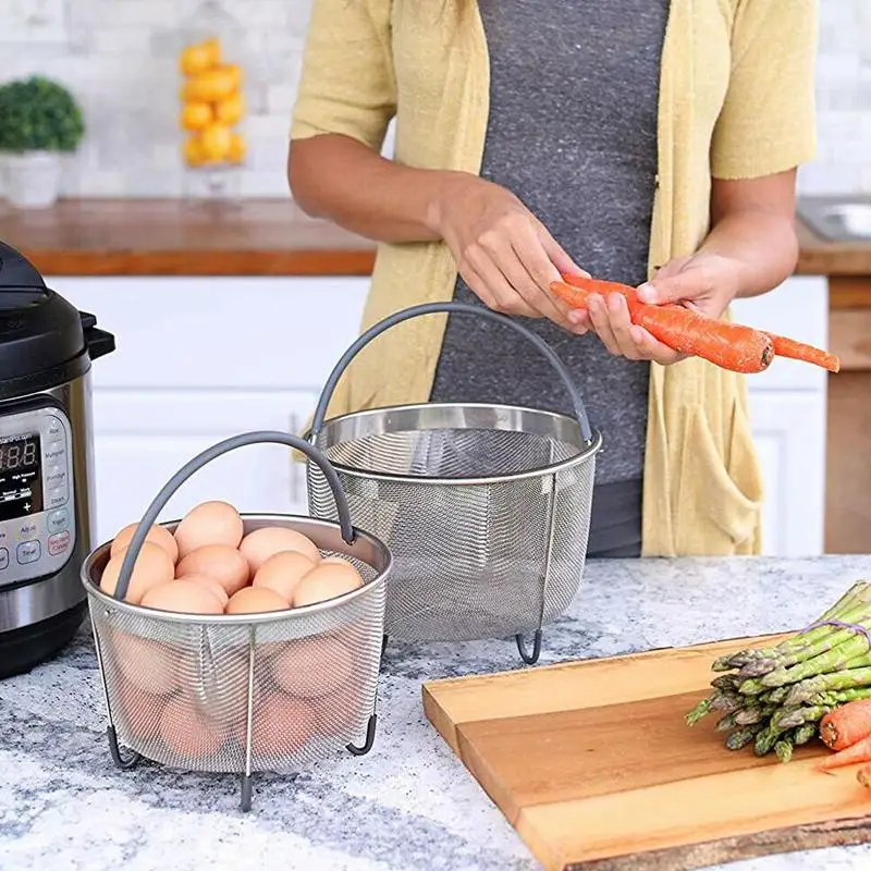 

1 Pcs Steel Vegetable Basket Silicone Handle Fruit Basket Kitchen Drain Basket Multifunctional Q3W1