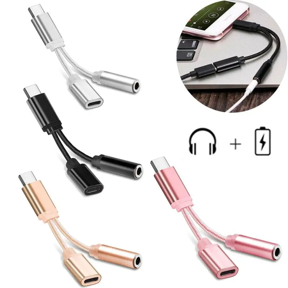 

2In1 USB-C Type C To 3.5mm Auxiliary Audio Charging Cable Adapter Splitter Headphone Jack Cable USB Type C Female Cable Adapter