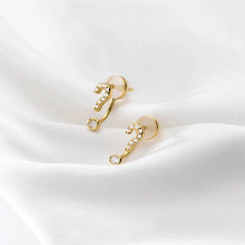 

PONYKISS Romantic 925 Sterling Silver question mark Zircon Stud Earrings for Sweet Gift Party Delicate Jewelry Cute Accessory