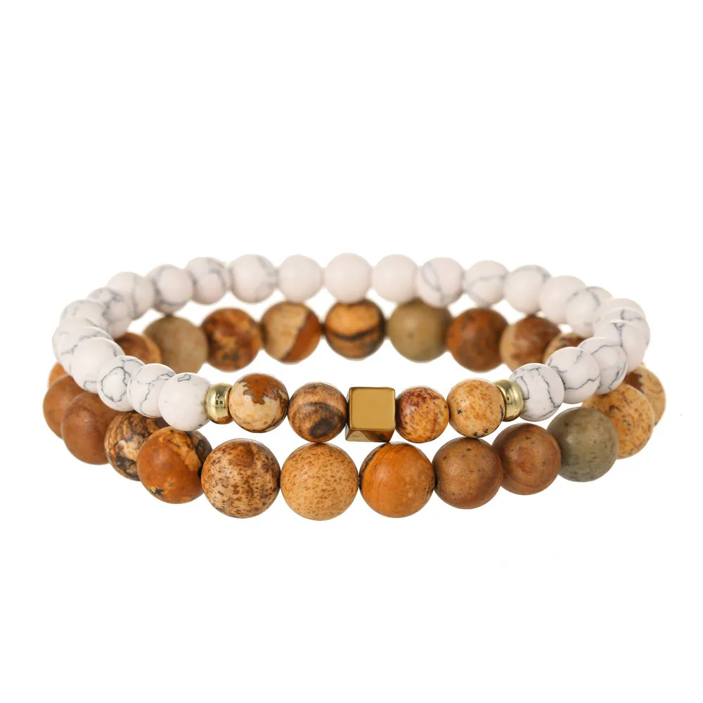 

New 8MM Natural Stone Beads Men's Bracelet Set Luxury Handmade Yoga Bracelet For Men Female Jewelry Pulsera Hombre Armband