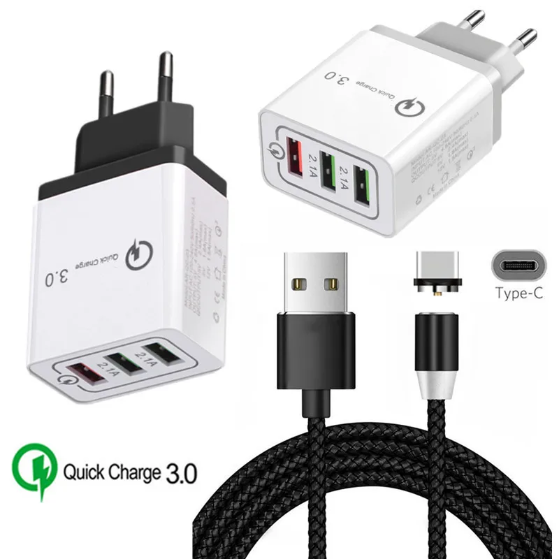 Магнитный USB кабель для Samsung S10 S9 S8 A51 Nokia 8 Xiaomi Mi 9 K20 Redmi Note 8T QC 3 0 быстрое зарядное
