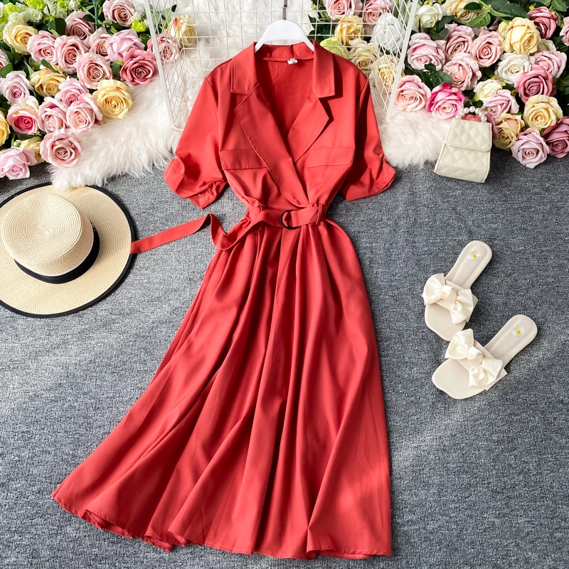 Женское платье с воротником коротким пышным рукавом элегантное размера плюс на