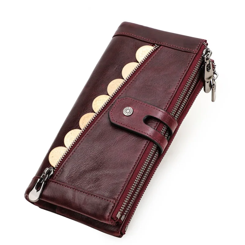 

Женский кошелек из натуральной кожи с рчид-блокировкой, модный длинный клатч, бумажники для мелочи, кредитница, сумочка для телефона большо...