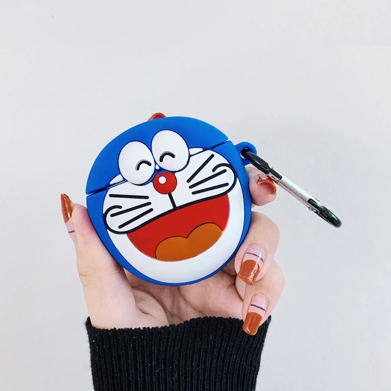 Doraemon 3D мультфильм Рик и Морти чехол для наушников s для AirPods 1 2 Bluetooth гарнитура зарядная Коробка Чехол для наушников силиконовый чехол с крючком - Цвет: Doraemon