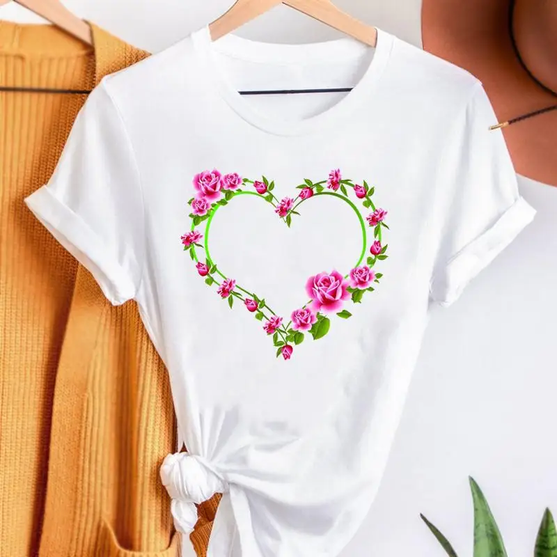 

Summer Fashion Women Graphic T Top Shirt Stylish Print Love Heart New 90s Cute T-shirts Cartoon Short Sleeve Female Tee T-Shirt