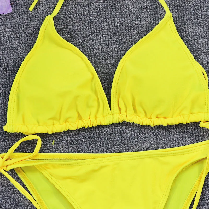 Женский сексуальный Одноцветный купальник из двух частей Бикини на бретельках