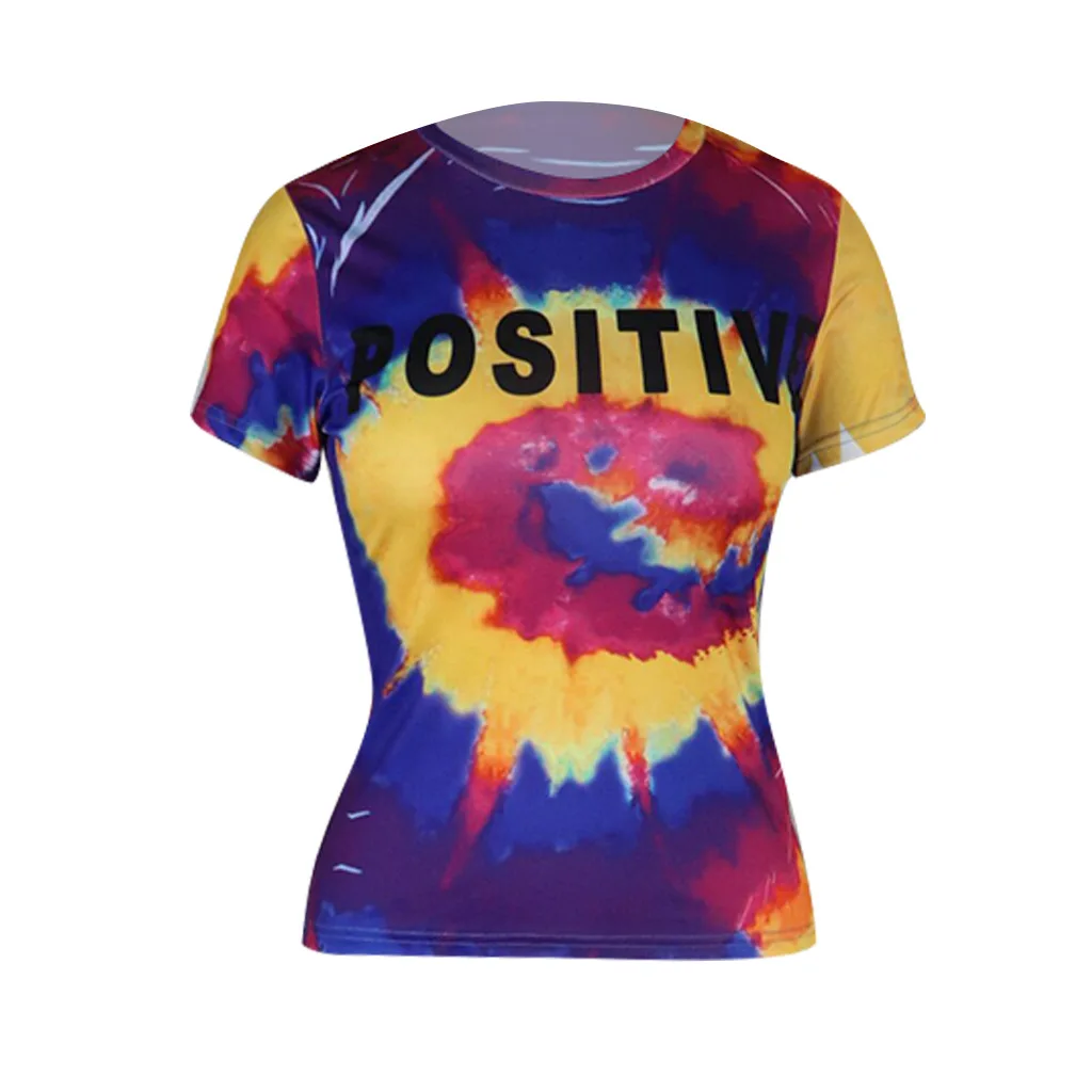 

Women's Sport T-Shirt Round Neck Top Tie-Dye Short-Sleeved Colorful Casual Summer Printed Letters Sportswear Fitness Clothes
