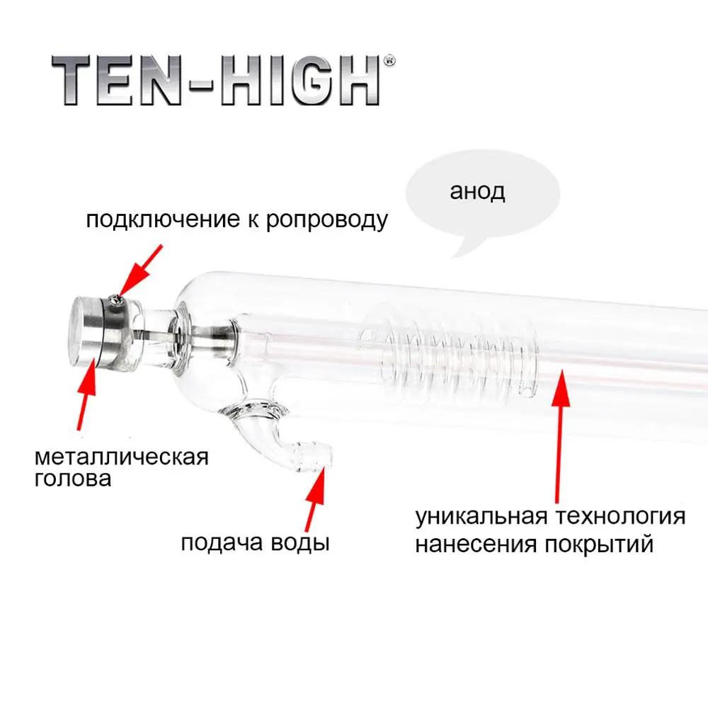 TENHIGH Co2 стеклянная лазерная трубка с покрытием металлическая