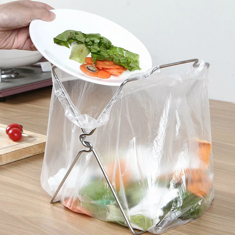 

Stainless Steel Garbage Bag Storage Racks Holders Rubbish Refuse Organizer Kitchen Home Shelves Bags Organization Accessories