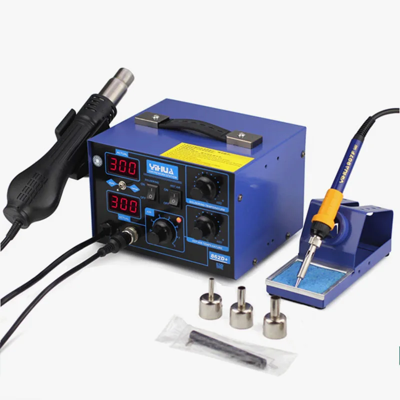 

Паяльная станция YIHUA 862D-plus, 220 В, светодиодный дисплей, 2 в 1, SMD SMT, ESD, паяльная станция с горячим воздухом для распайки IC
