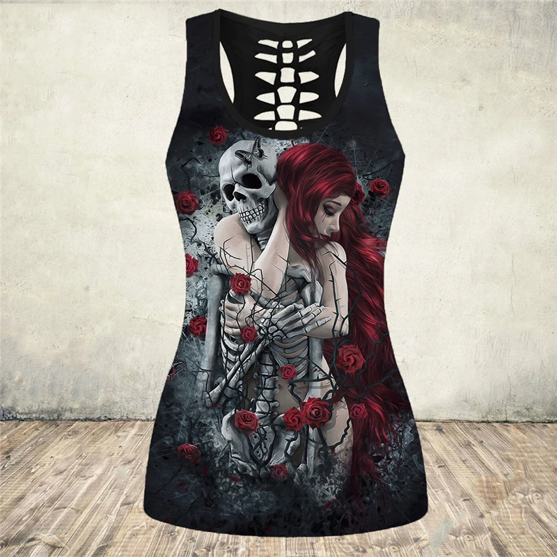 

Женская футболка с принтом черепа, летняя Облегающая майка без рукавов, с вырезами, 5XL, размера плюс