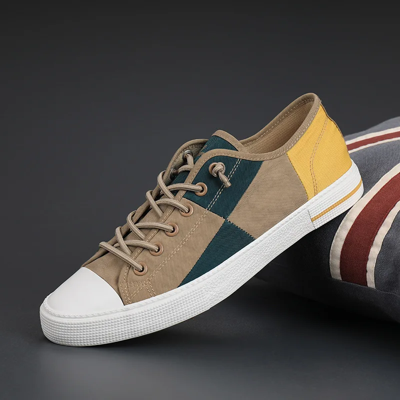 

2021 New Fashion Men's Spring and Autumn Canvas Shoes Color Matching Low Top Breathable Casual Shoes Cloth Shoes Board Shoes