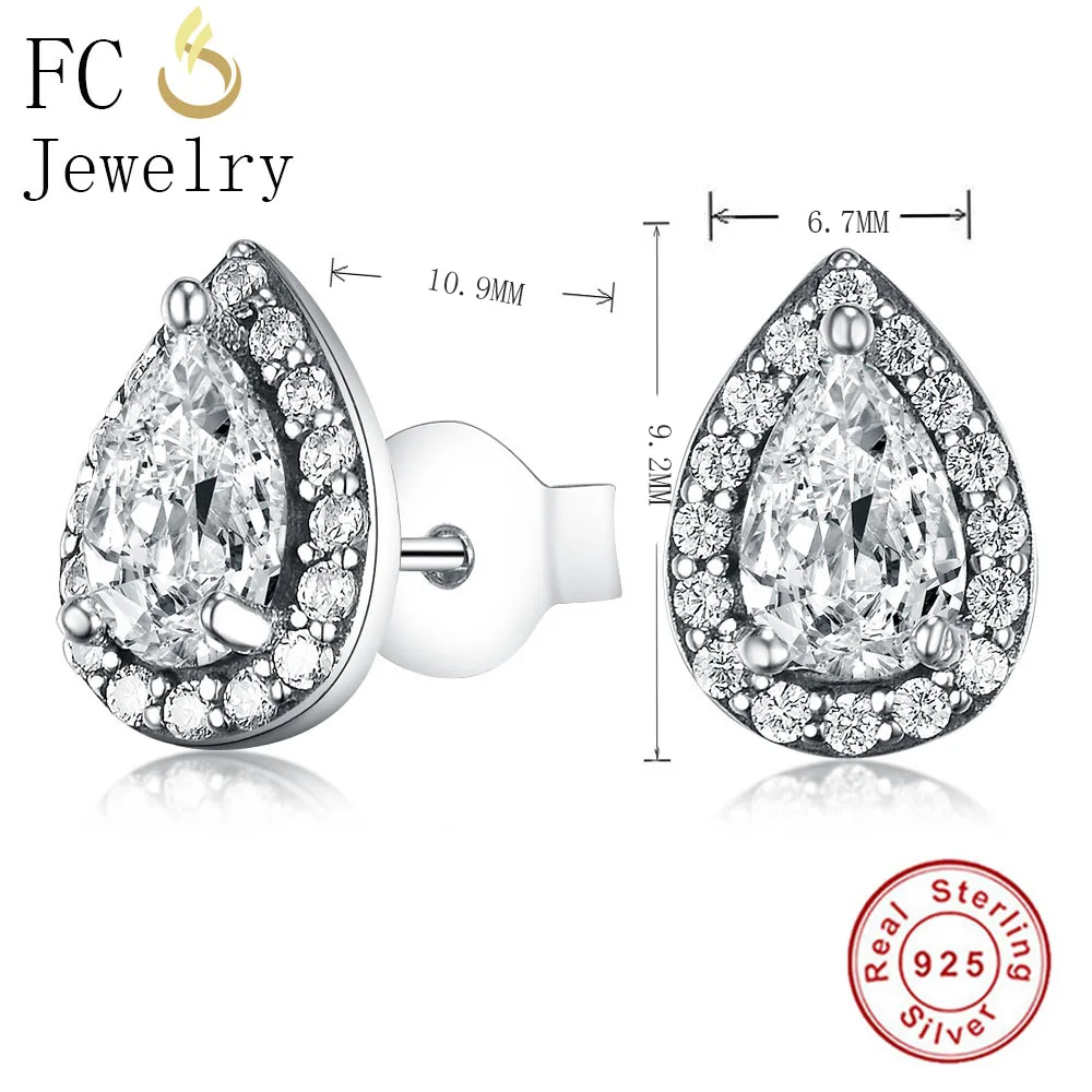 Женские серьги-гвоздики из серебра 925 пробы с фианитом | Украшения и аксессуары