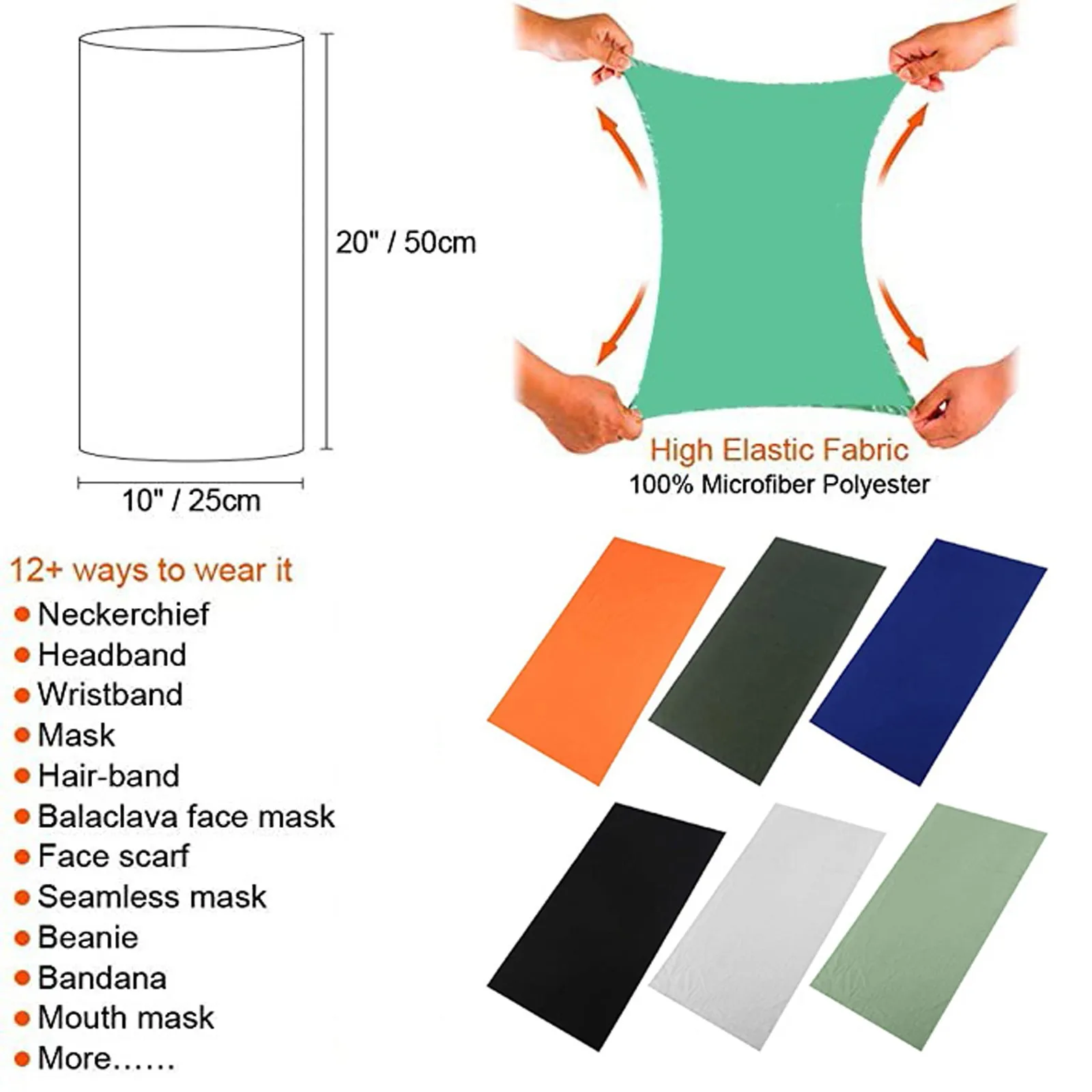6 шт унисекс бесшовные банданы Головные уборы шарф магический на голову маска для