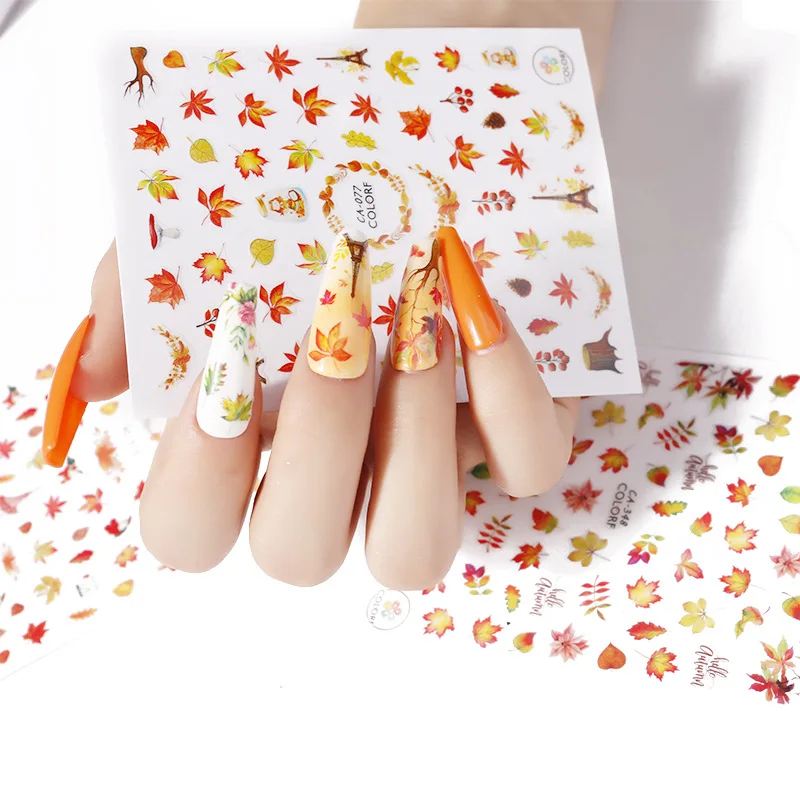 

3pcs Nail Art Autumn Maple Leaf Sticker with Adhesive Transfer Printing Butterfly Animal Small Daisy Sun Flower Nail Stickers