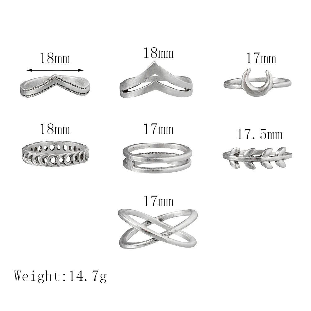 

2020 New Ring For Women Personality Moon Leaves Cross Simplicity Retro 7-piece set Rings Finger-ring Jewelry