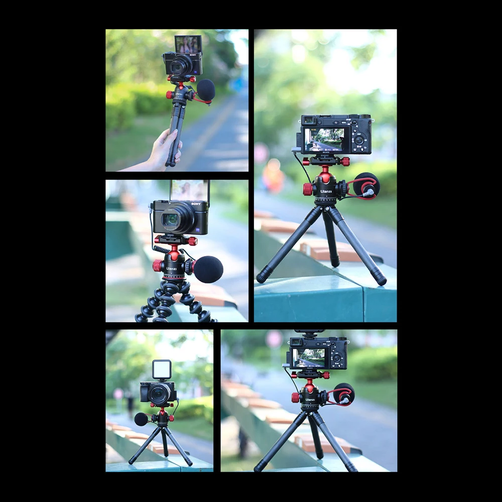 

Ulanzi U-70 Tripod Ball Head Cold Shoe Rotating Double Panoramic Head Gimbal Pan-Tilt Spherical Bracket for DSLR Camera mic