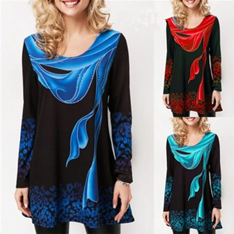 

Floral Print Tunics Women Long Sleeve Blouses Plus Size 5XL O-Neck Tunic Female 2021 Spring Summer Fashion Loose Tops Ladies