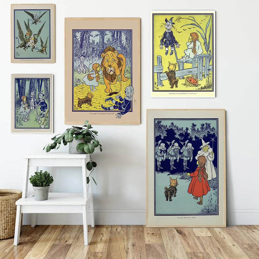 

Canvas Print Wall Picture Decor Vintage Poster Wizard of Oz Prints W.Denslow Book Illustrations Abstract Girl Antique Children