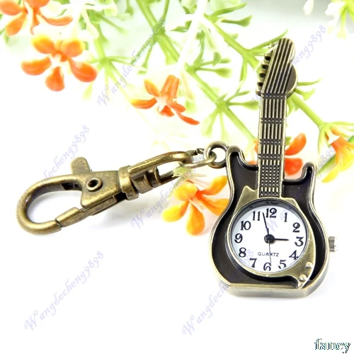 

Novelty Unique Retro Quartz Guitar Design Pocket Watch Keychain Key Ring Trinket car key ring car key ring For Women Men