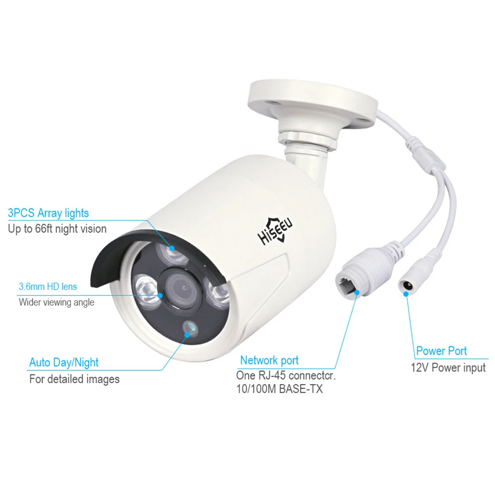 

Hiseeu IP Camera Waterproof IP66 Audio Record 3.0MP POE Outdoor Security Video Surveillance CCTV Camera for Home Office