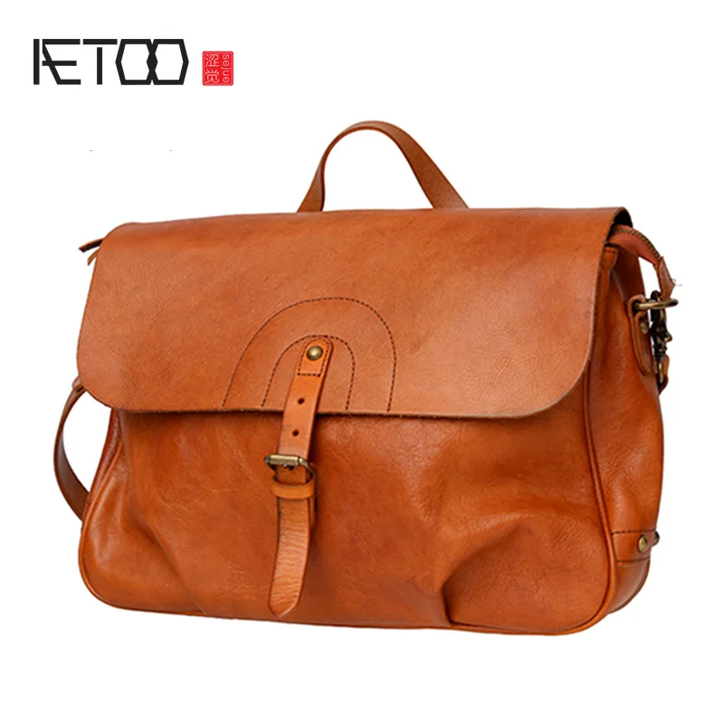 

AETOO Head-layer psoriasis postman bag, leather slant edwin bag, men's hand-held briefcase