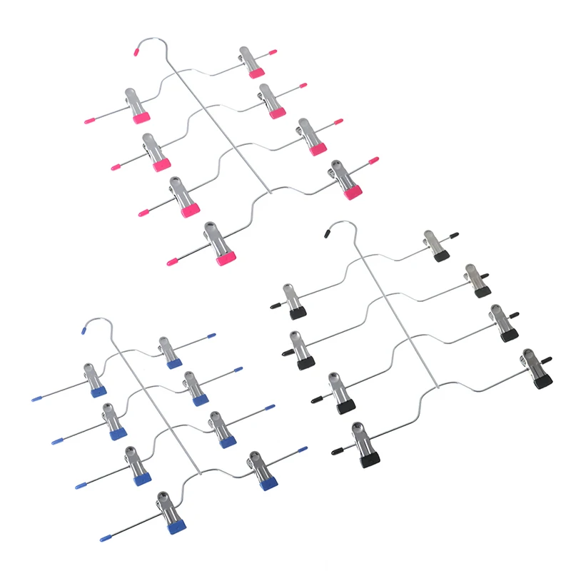 

Four-Layer Stainless Steel Trousers Clip Skirt Pants Hanger Rack With 8 Clips