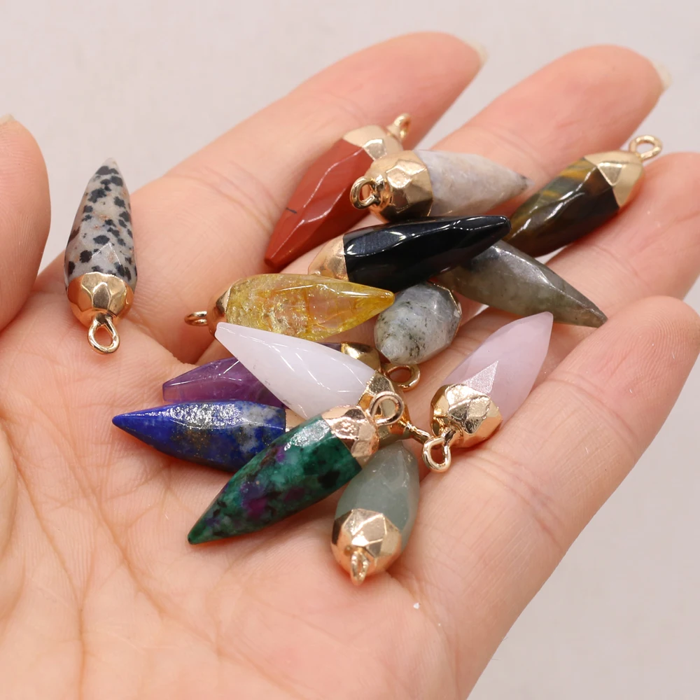 

Natural Semi-precious Stone Pendants Diamond Gilded Edge for DIY Jewelry Making Necklace Handmade Accessories