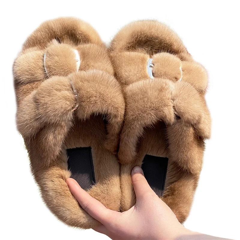 European Station Selling Ladies Slippers Luxury Fashion Fur Mink Slippers Ladies Soft And Comfortable Flat Shoes Home Shoes