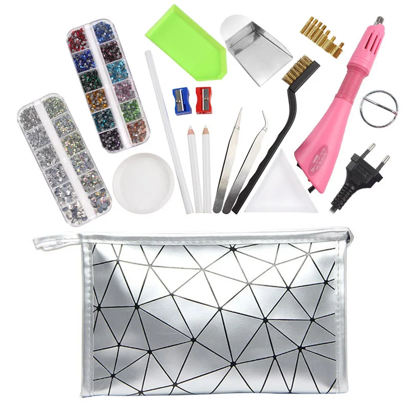 

New Set ! Fast Heated 3520Pcs Hotfix Rhinestones/Hotfix Applicator Set Iron-on Wand Heat-fix Tool Gun Hot Fix Rhinestones Glass
